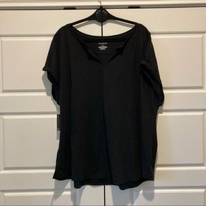 Lane Bryant Black Short Sleeve Split V Neck T Shirt Size 22/24